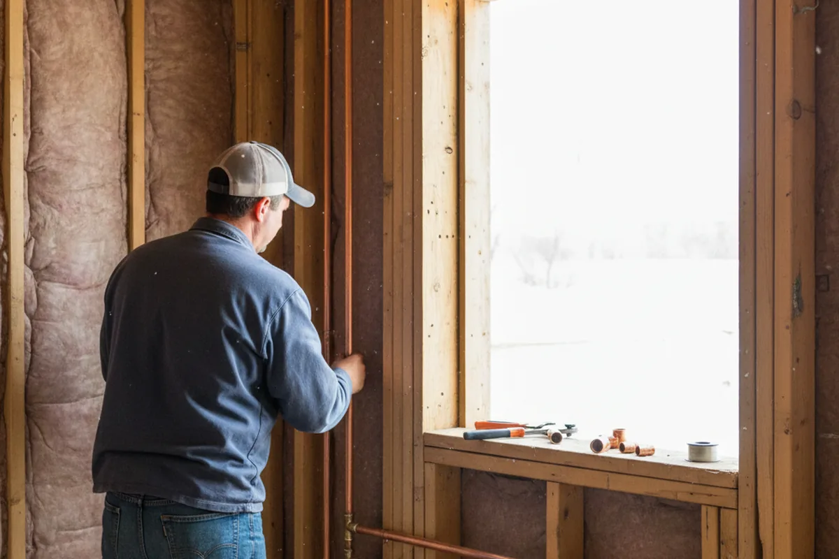 Licensed plumber running new copper supply lines in a Benton home