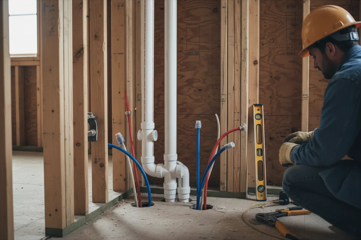 Drain and supply rough-in during Leak Detection in Benton